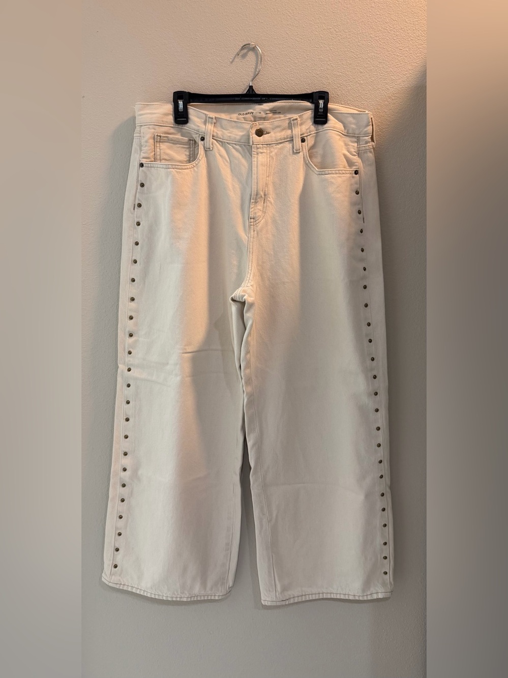 Old Navy White Straight-Leg Jeans with Side Studs